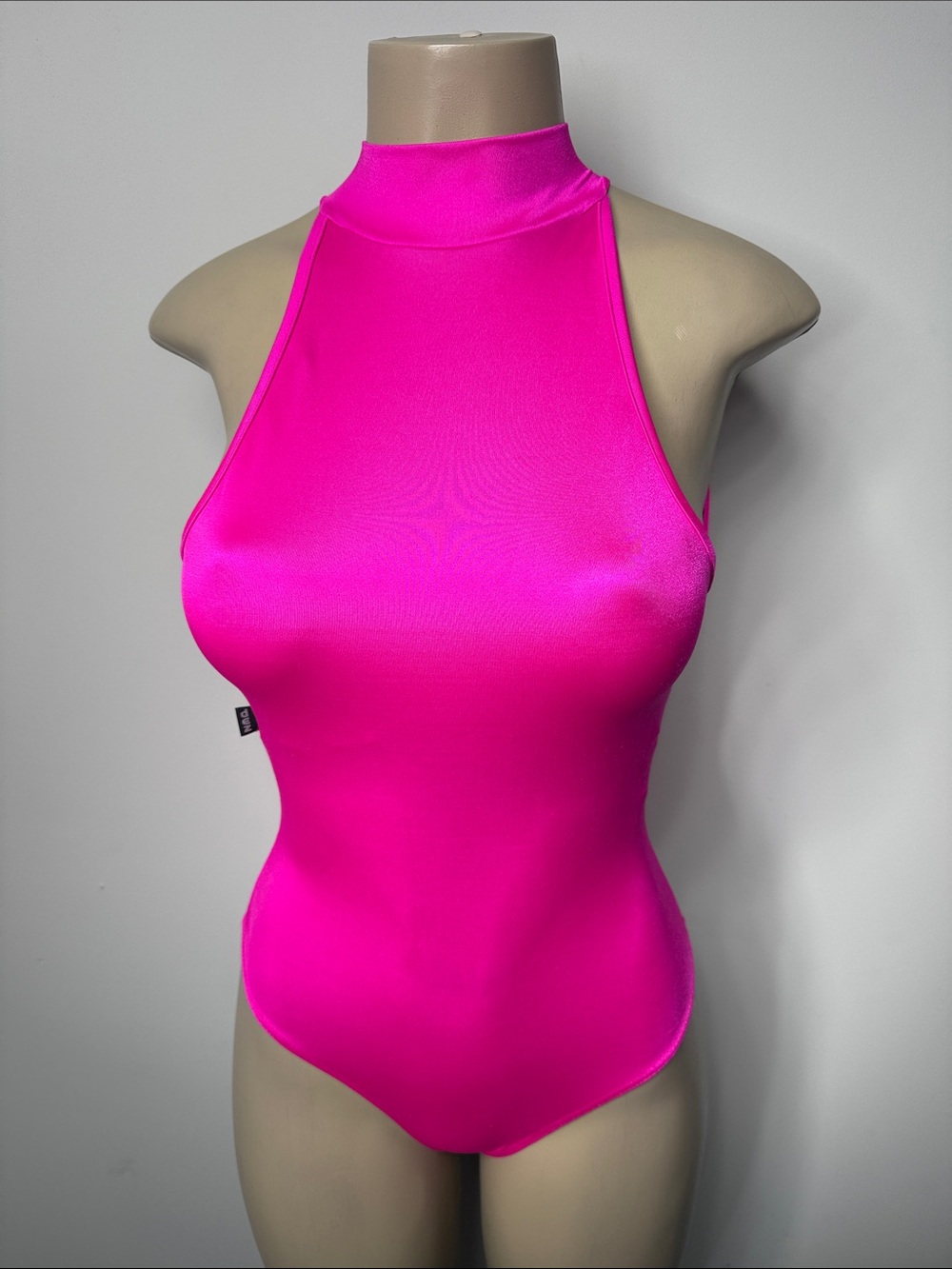 High-Neck Sleeveless Bodysuit in Neon Pink
